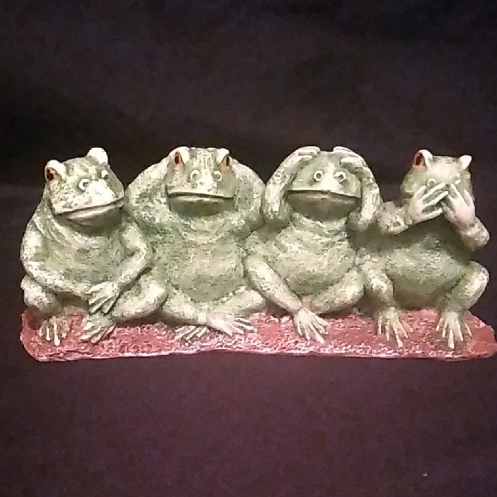 Vintage Do No, Hear No, See No, Speak No Evil Green Frogs Figurine (S1)